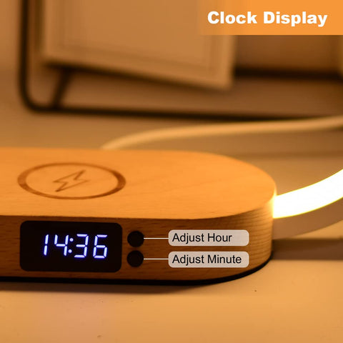 Donewin wooden lamp features a built-in clock for quick time checks.