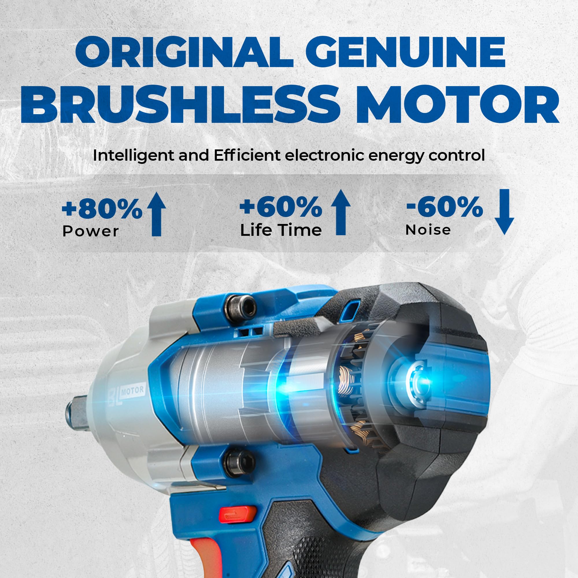 Dong Cheng 20V brushless impact wrench four-speed settings shown for versatile applications.