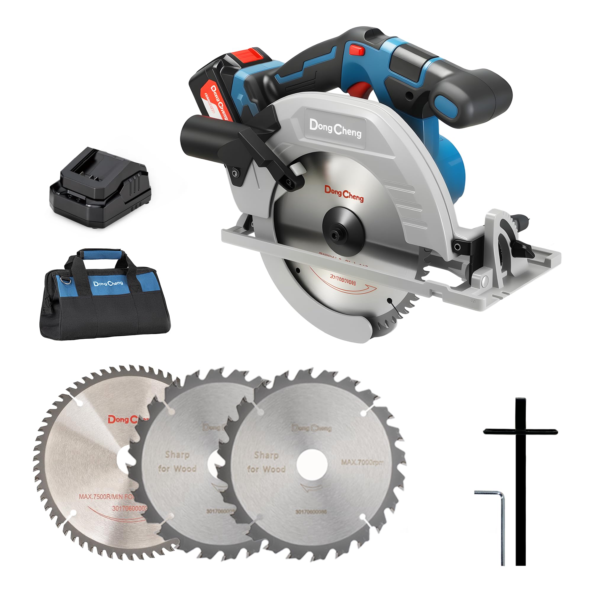 Dong Cheng 20V Max saw with 24T blade for straight ripping cuts