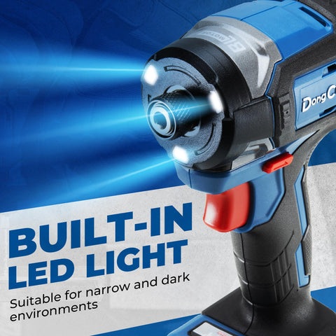 Dong Cheng 20V triple LED light illuminates the work area.