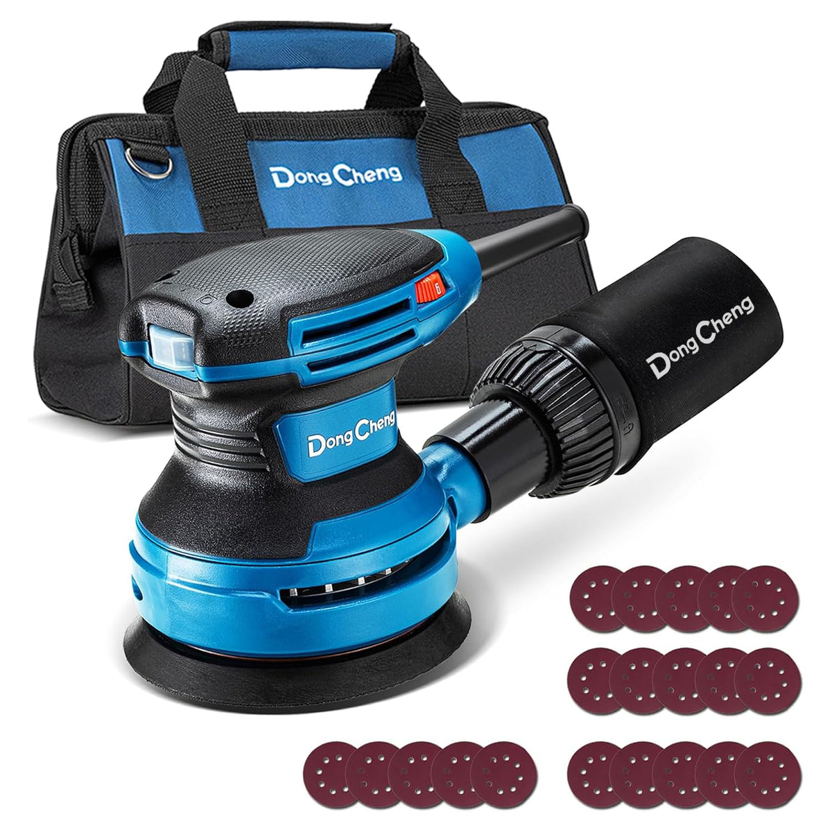 Dong Cheng 5-Inch sander front view with ergonomic grip for comfortable control.
