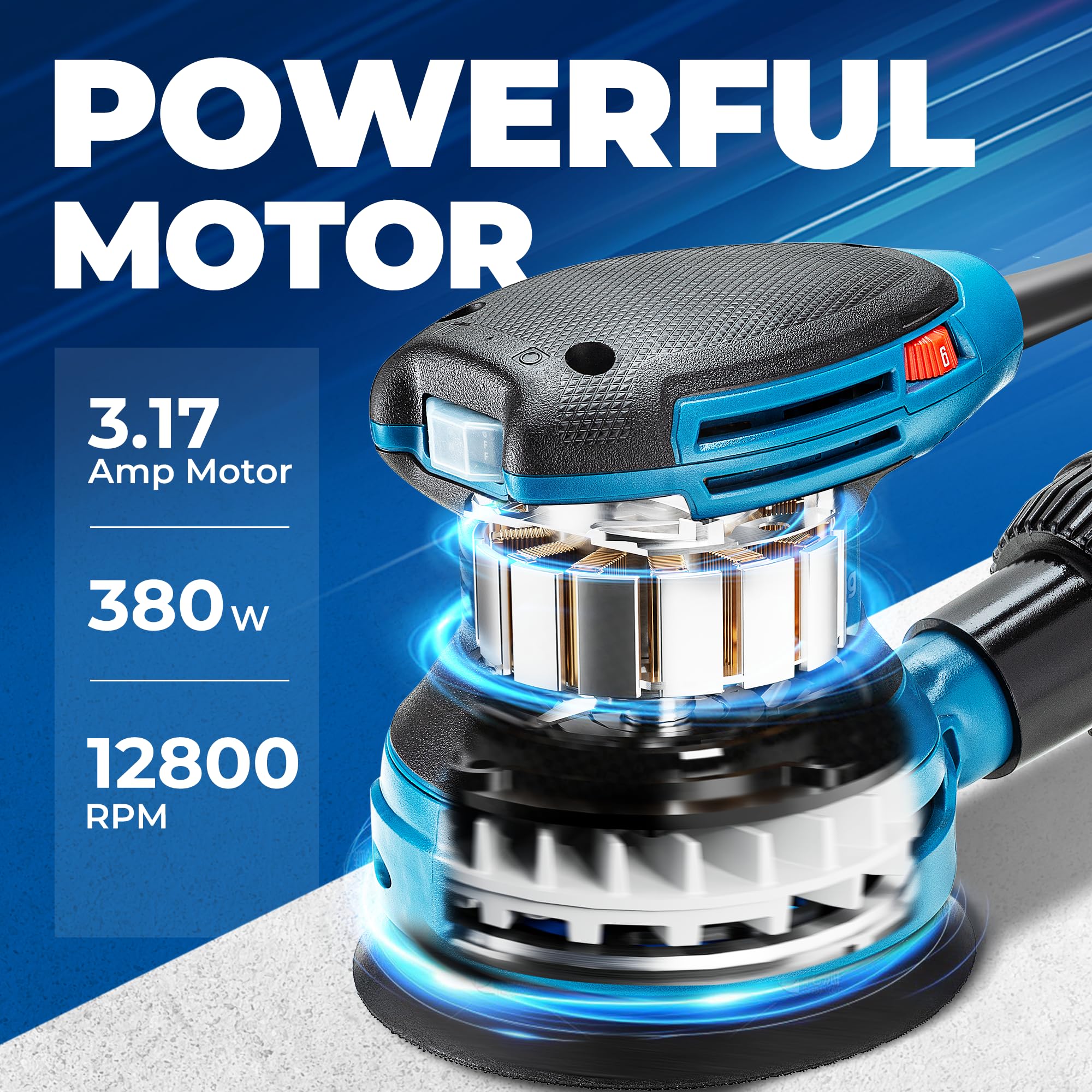 Dong Cheng 6-speed dial on sander for versatile speed control on wood and metal.