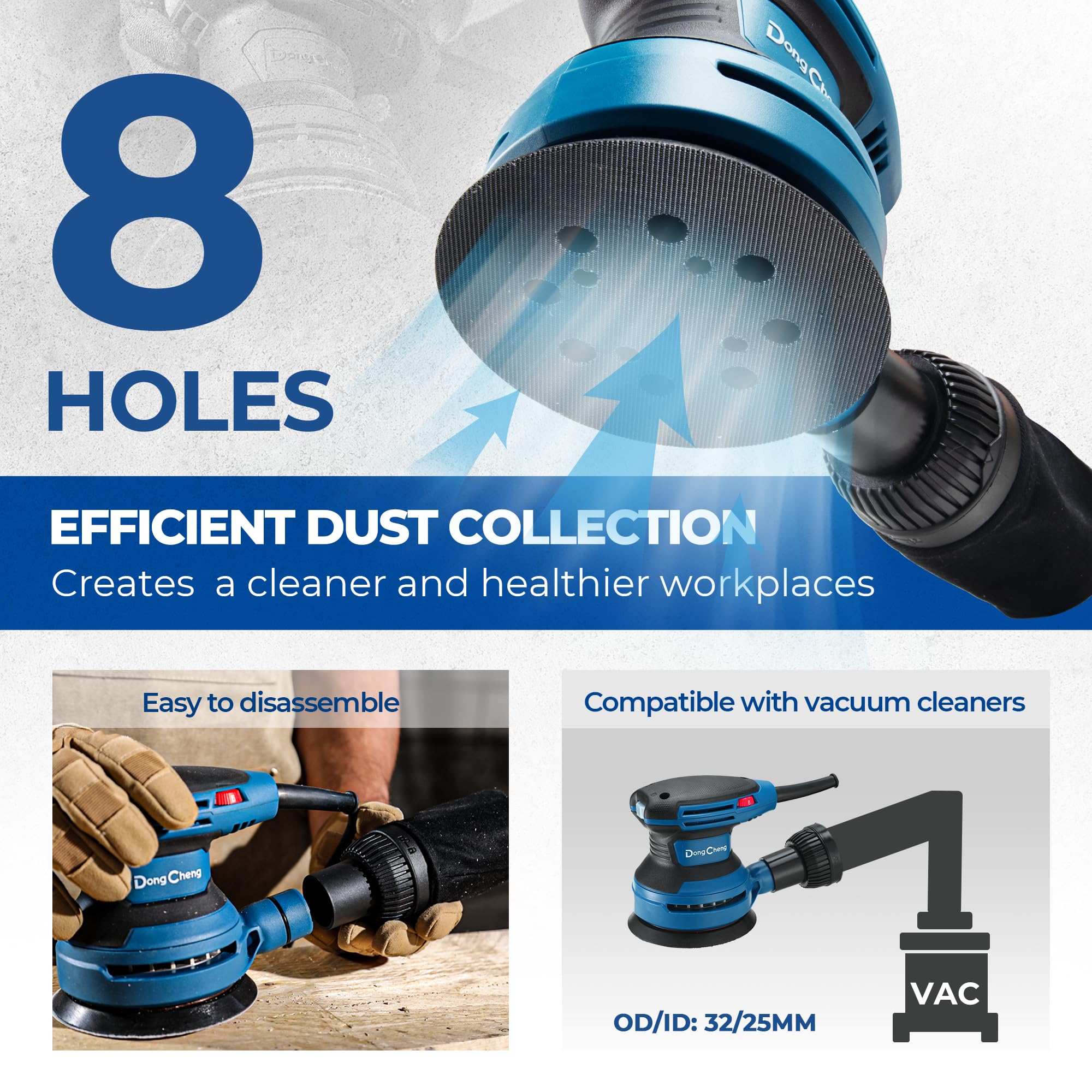 Dong Cheng dust box and sealed switch minimize dust for cleaner work.
