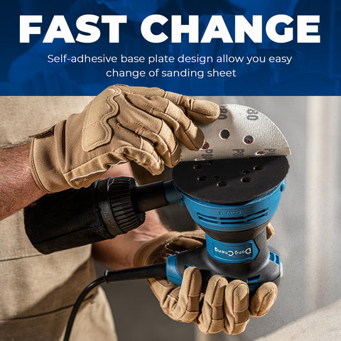 Dong Cheng ergonomic rubber grip on sander for comfortable extended use