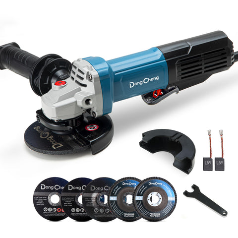 DongCheng 9.2A angle grinder front view for fast cutting and polishing tasks.