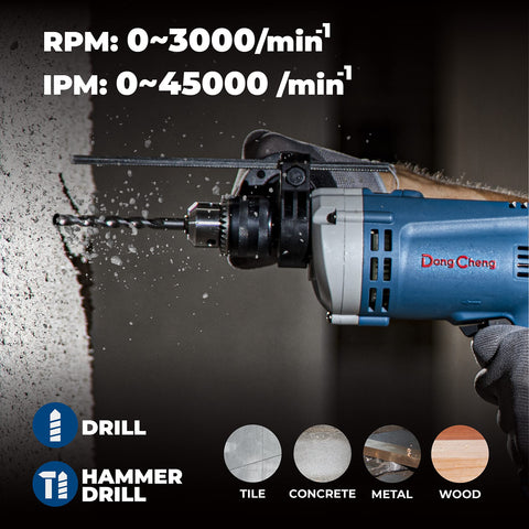 DongCheng Hammer Drill 6A chuck key in use for quick bit changes