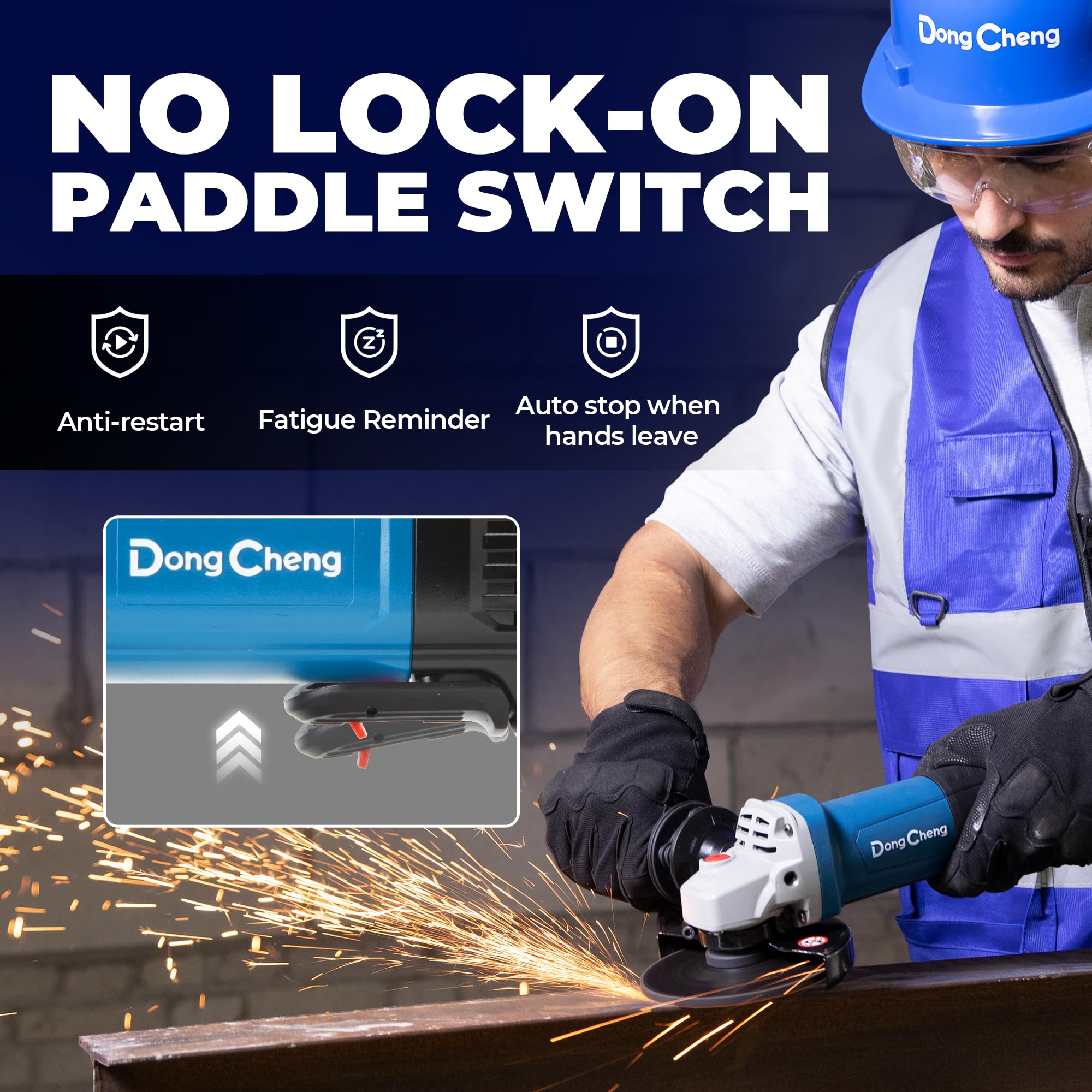 DongCheng tool-free guard rotation enables quick guard adjustments.