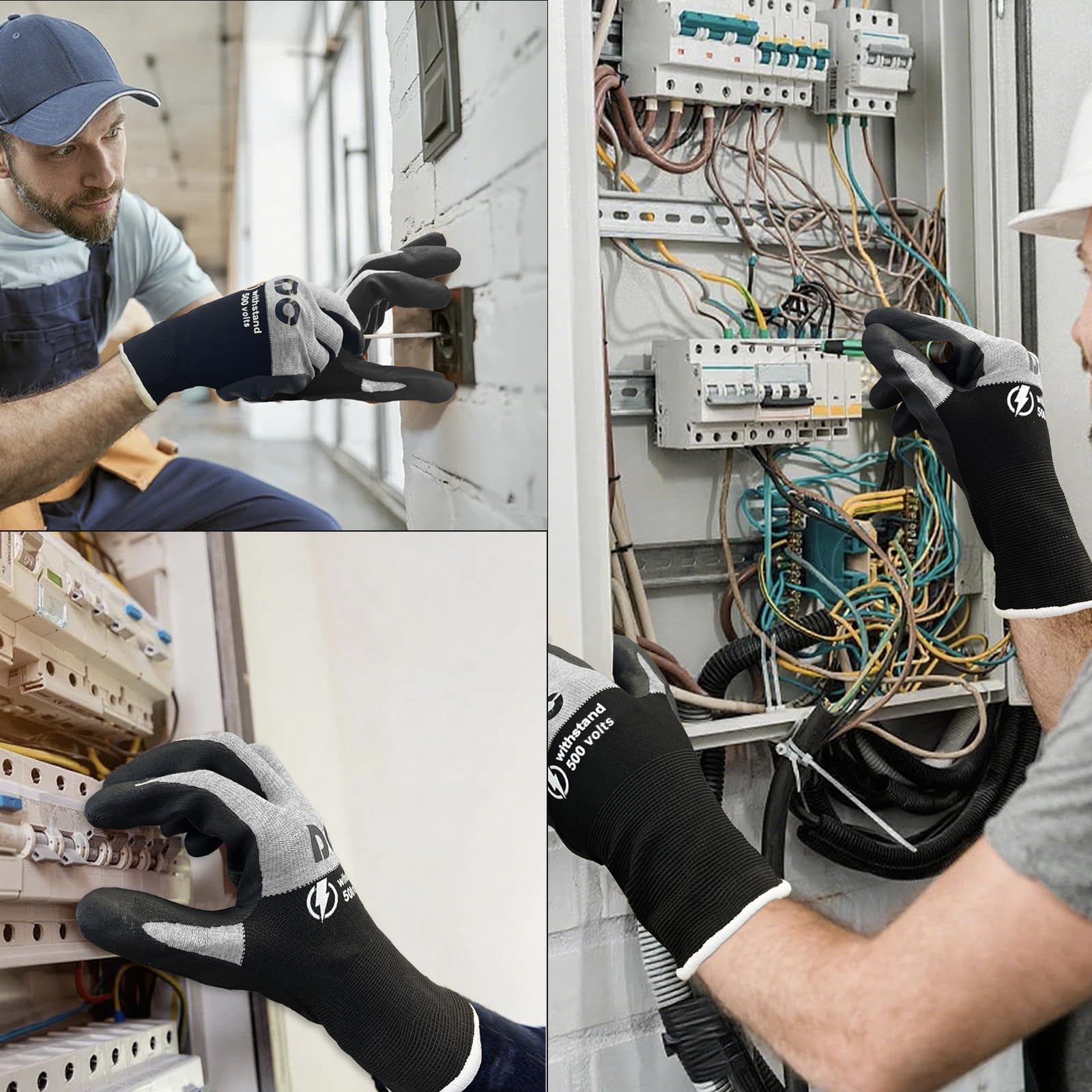 DongChu electrician gloves in action during panel wiring