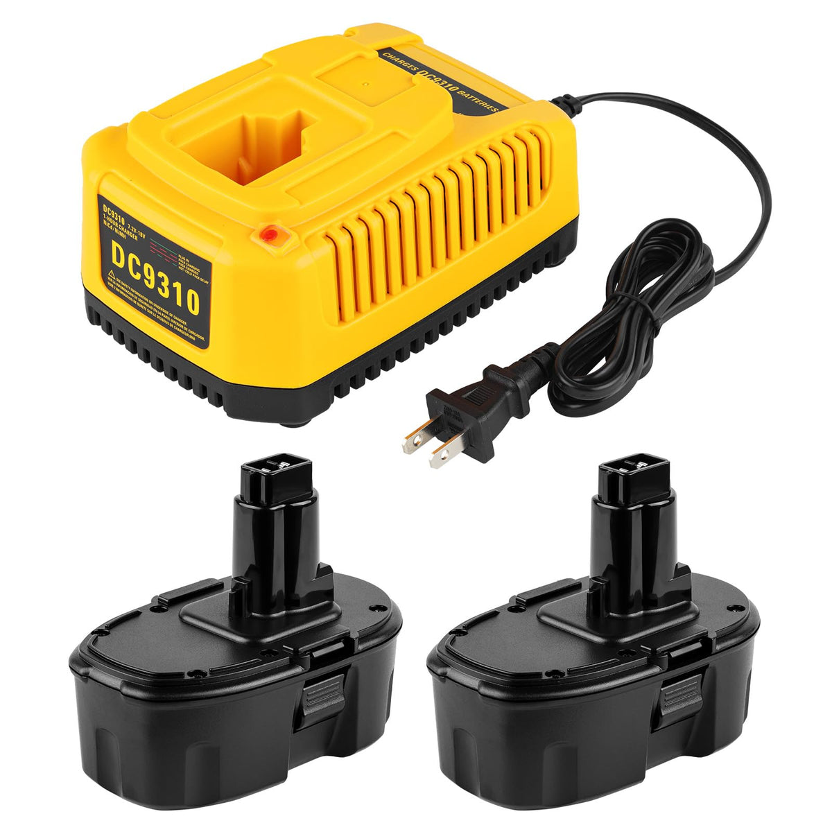 DONGPUCUN 2-pack 18V battery for Dewalt tools with extended runtime.