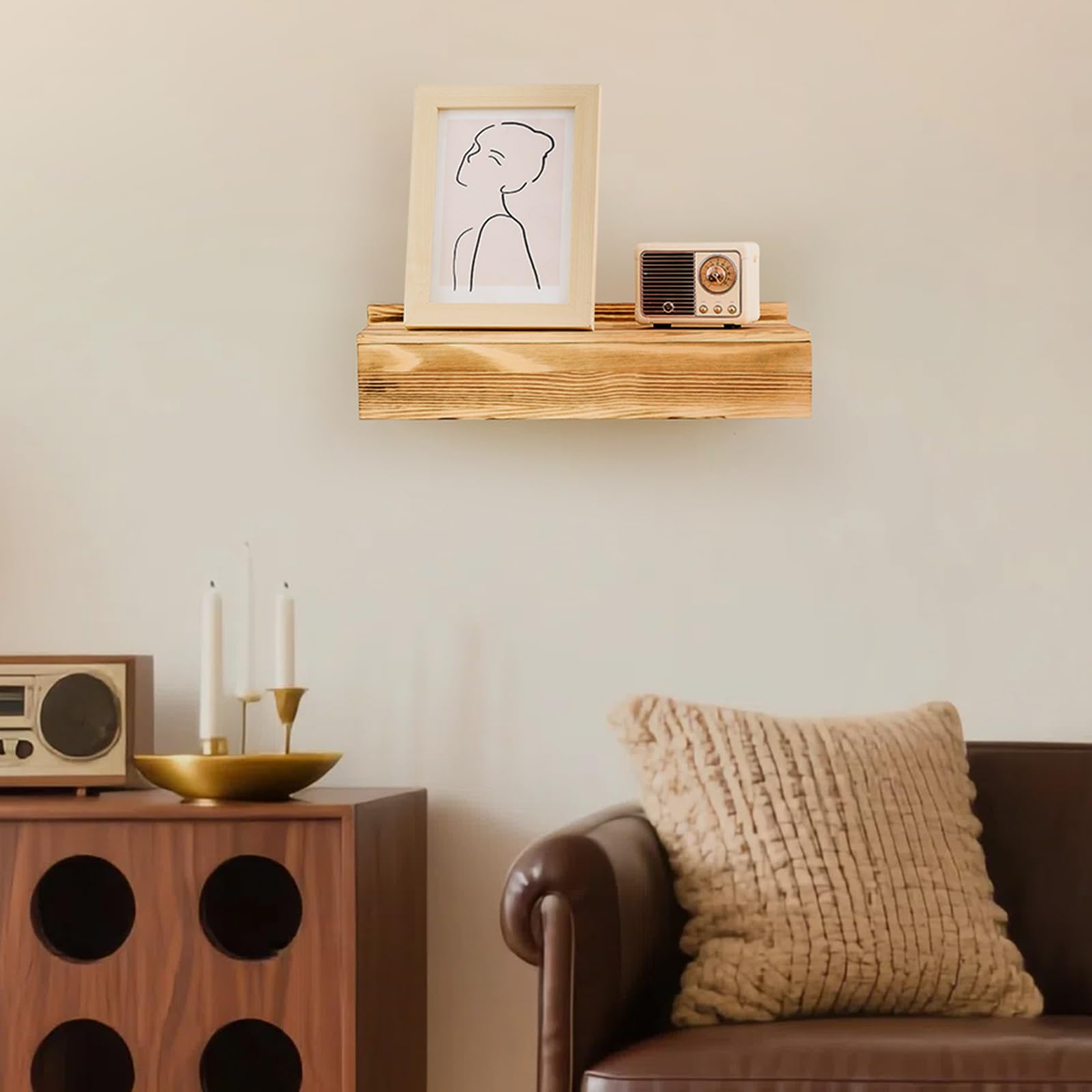 Dononr hidden-shelf-rustic-lodge-style blends with cabin or living room décor.