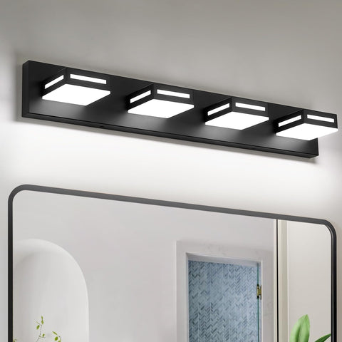 Donrao 30-Inch 4-Light Over-Mirror Black vanity light glare-free grooming illumination.