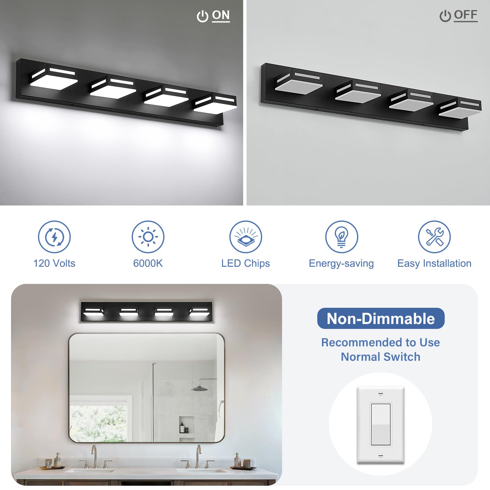 Donrao 350-degree rotating vanity light customizable angles for task lighting.
