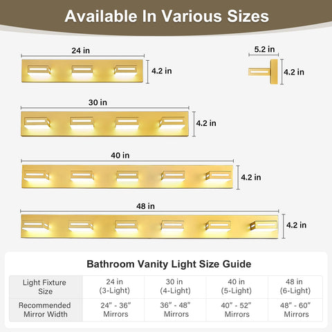Donrao three-light gold vanity fixture with cool white 6000K lighting.