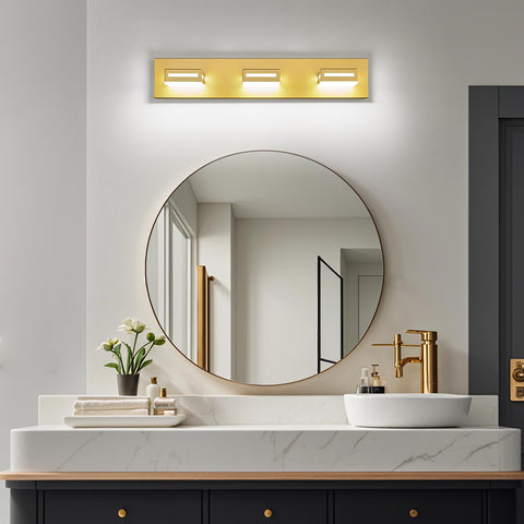 Donrao frosted acrylic diffusion reduces glare around the vanity mirror.