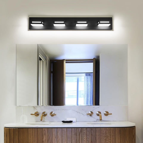 Donrao modern black finish vanity light adds contemporary style to baths.