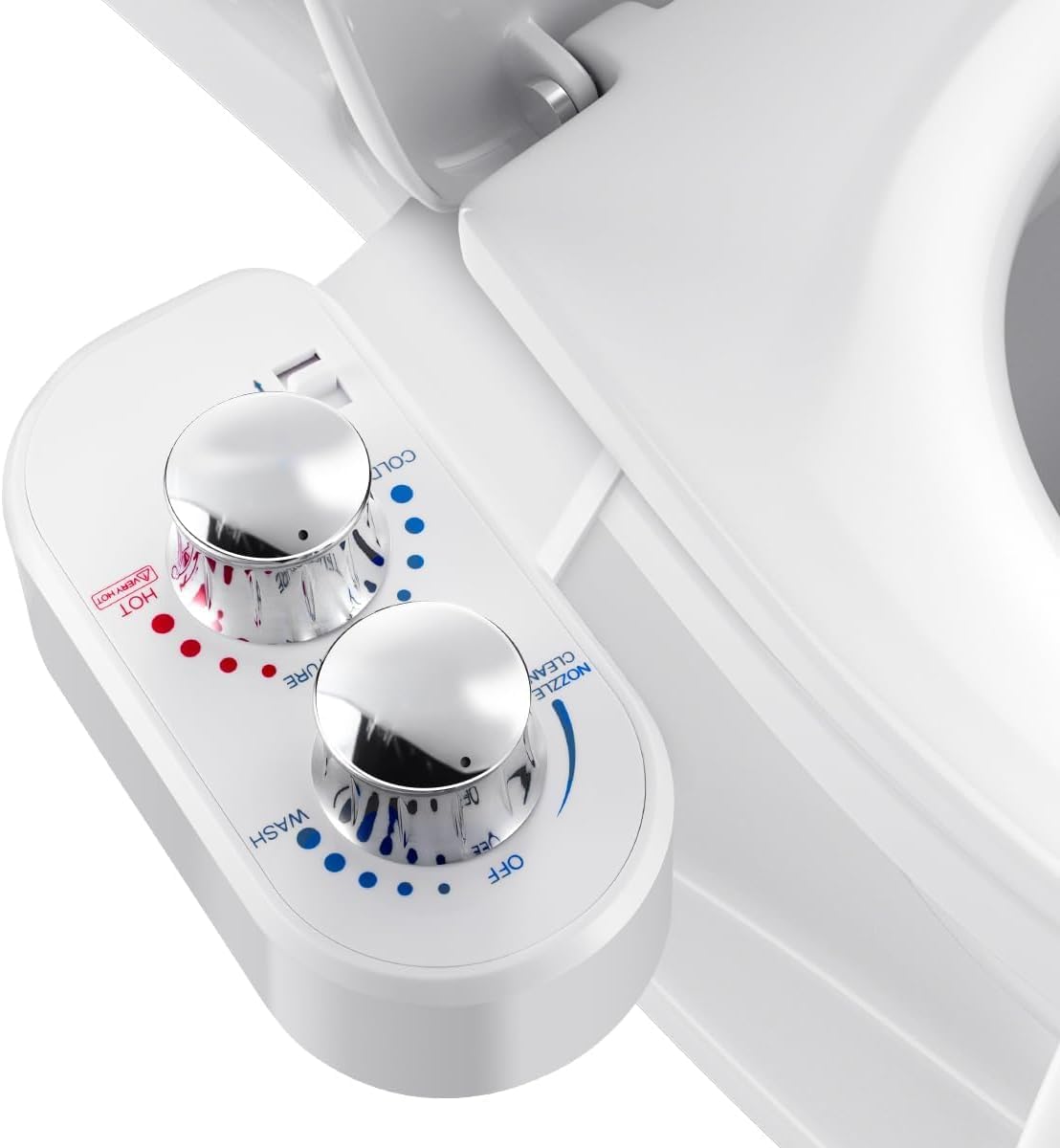 DooLv hot-cold bidet attachment front view highlights temperature control
