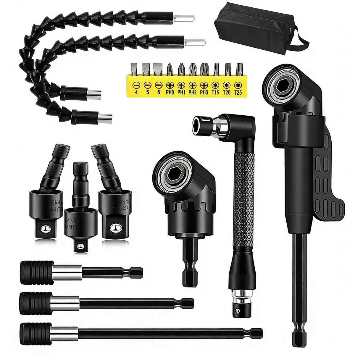 DOOOYU 105-degree right-angle drill attachment enables tight-space access for precise screws.