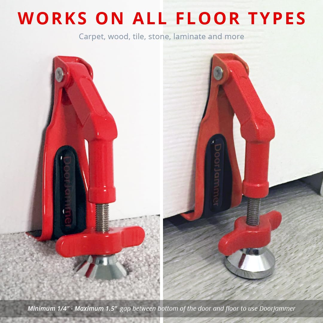 DoorJammer DJ3 tool-free installation demonstrated under the door handle.