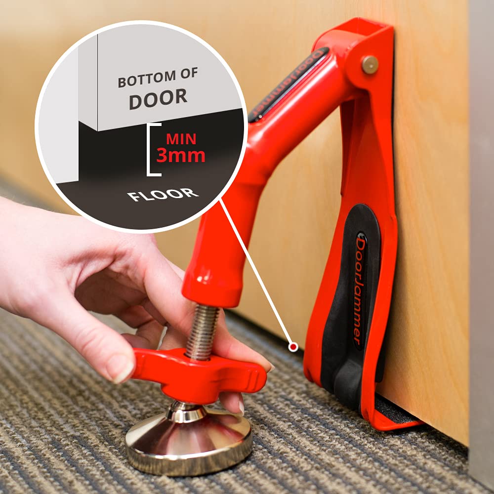 DoorJammer Lockdown XL on tile shows versatile fit.