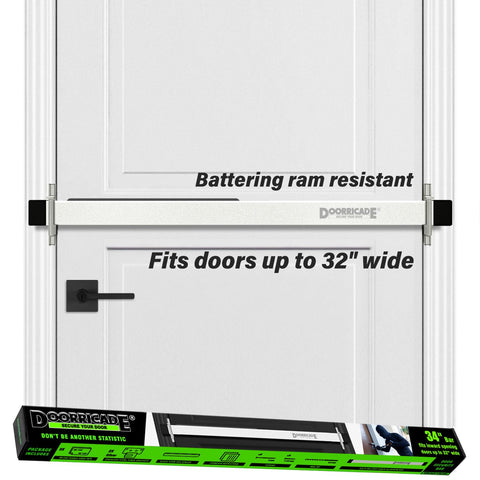 Doorricade solid aluminum bar with end caps for durable front door security.