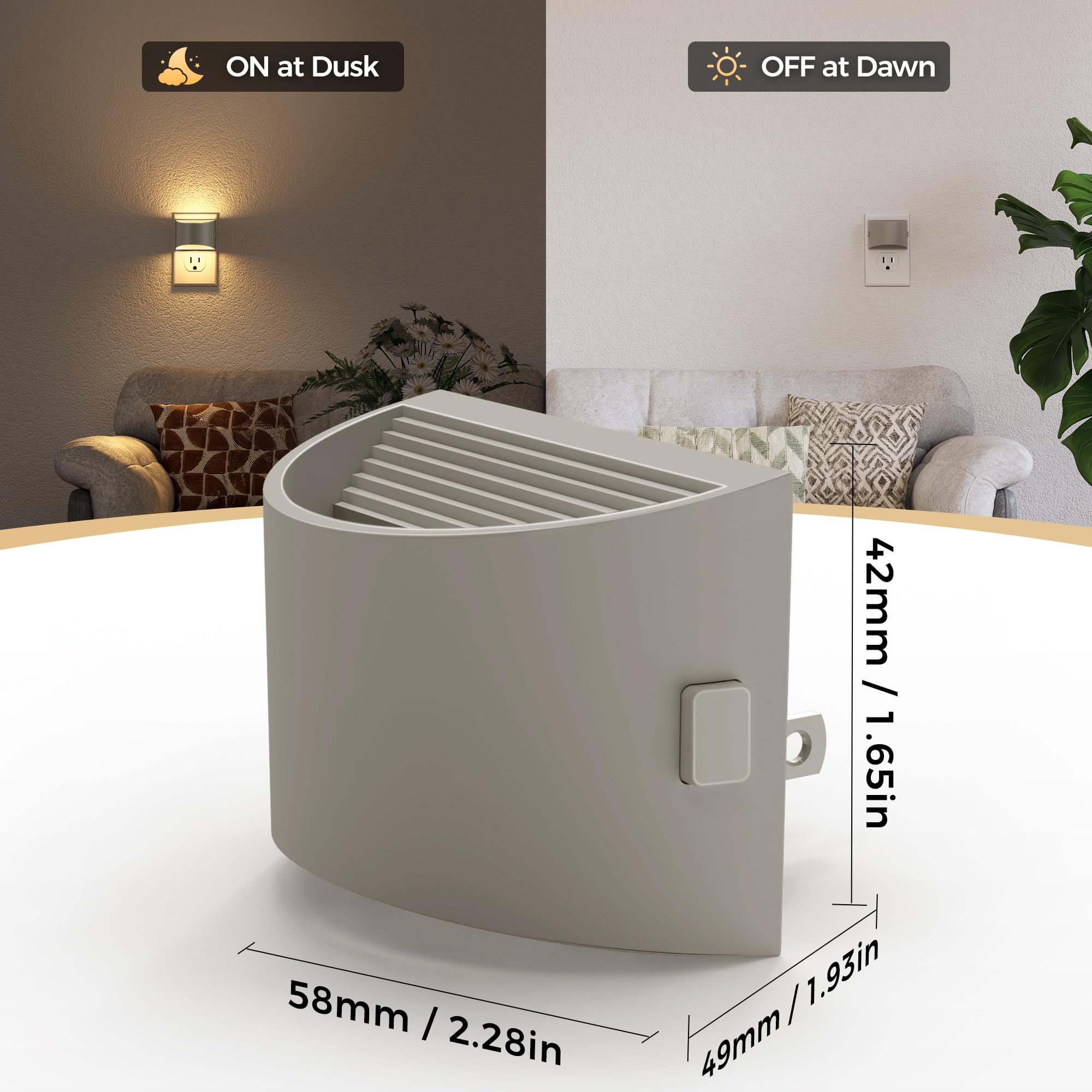 DORESshop dusk-to-dawn night light in gray cover for energy-efficient auto on/off