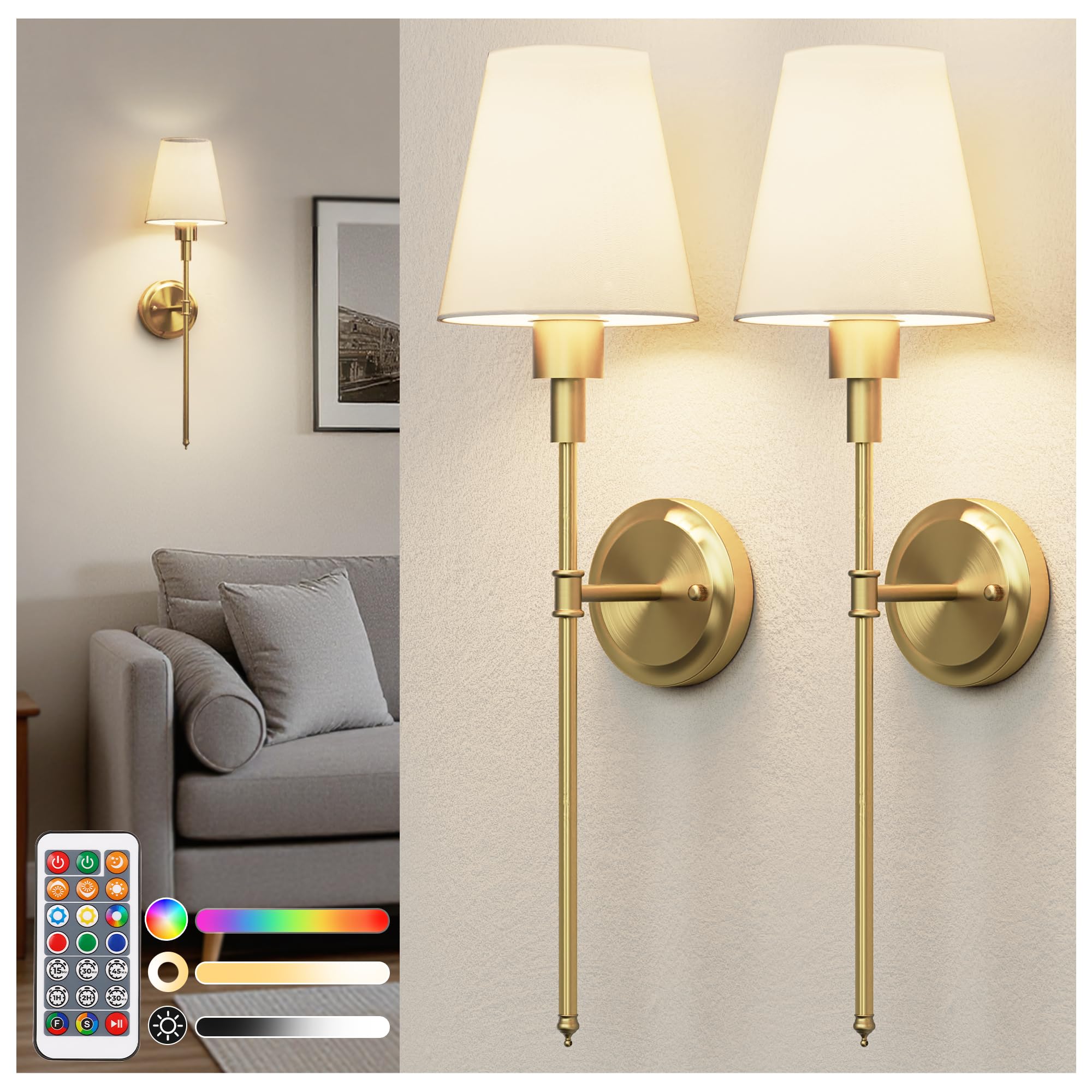 DORESshop battery wall sconces set of two provide wireless ambient lighting for bedrooms.
