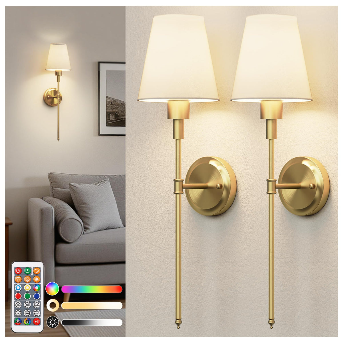 DORESshop battery wall sconces set of two provide wireless ambient lighting for bedrooms.