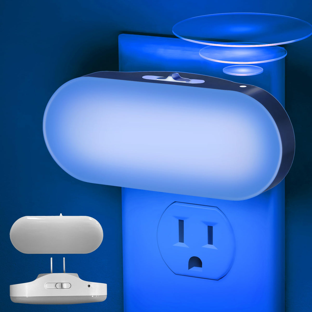 DORESshop Blue Night Light on wall plug with dusk-to-dawn sensor for automatic lighting