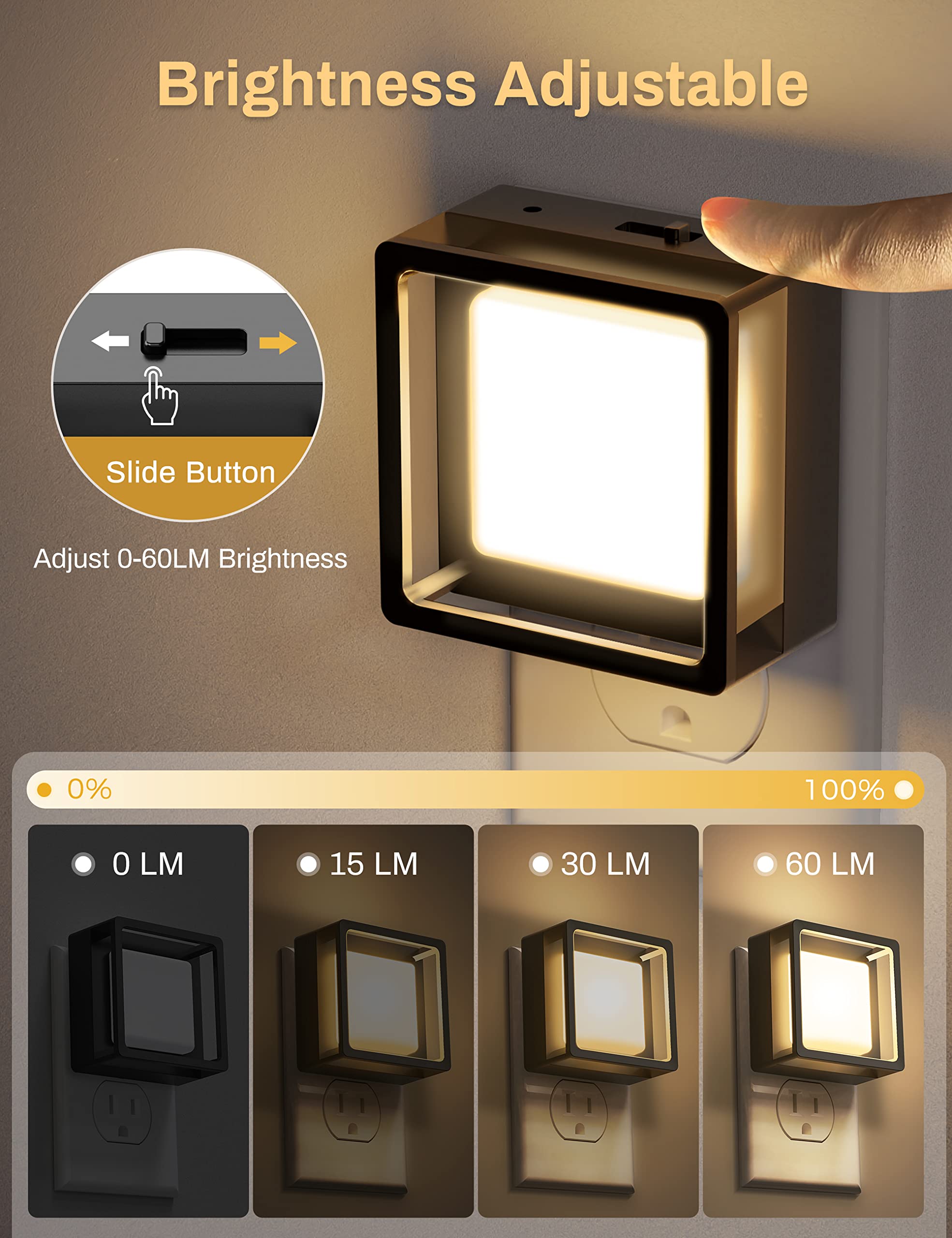 DORESshop four-pack plug-in night lights with adjustable brightness for kids' rooms