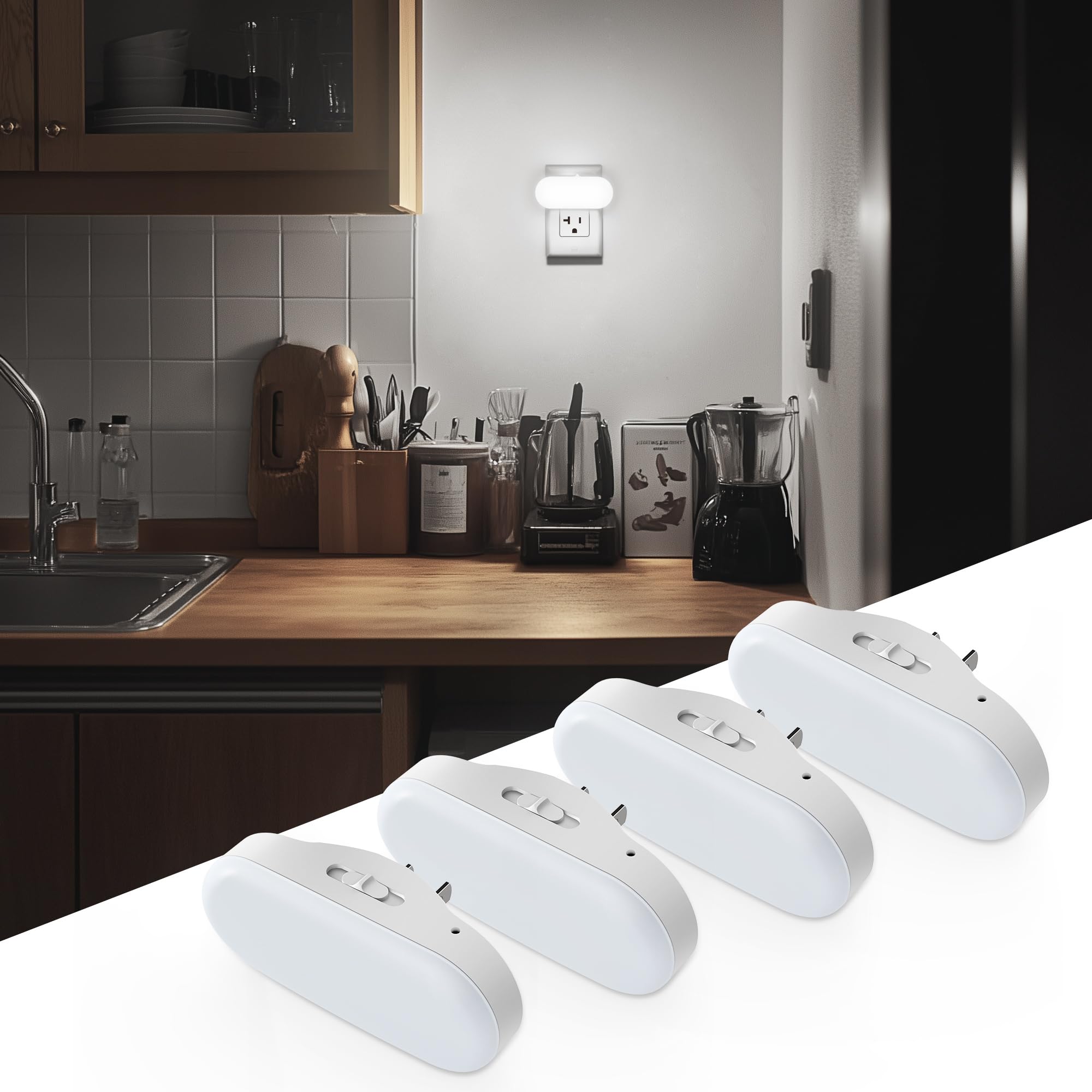 DORESshop Night Light plugged into wall outlet for gentle hallway visibility.