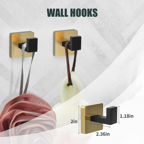Dorudon atrox premium towel hook pair in black gold, space-saving storage solutions.
