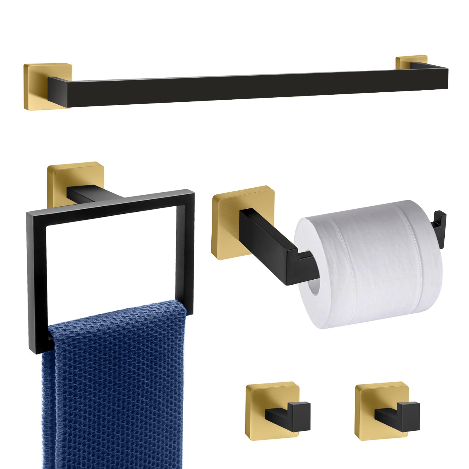Dorudon atrox 16-inch towel bar in black and gold, durable stainless steel for daily use.