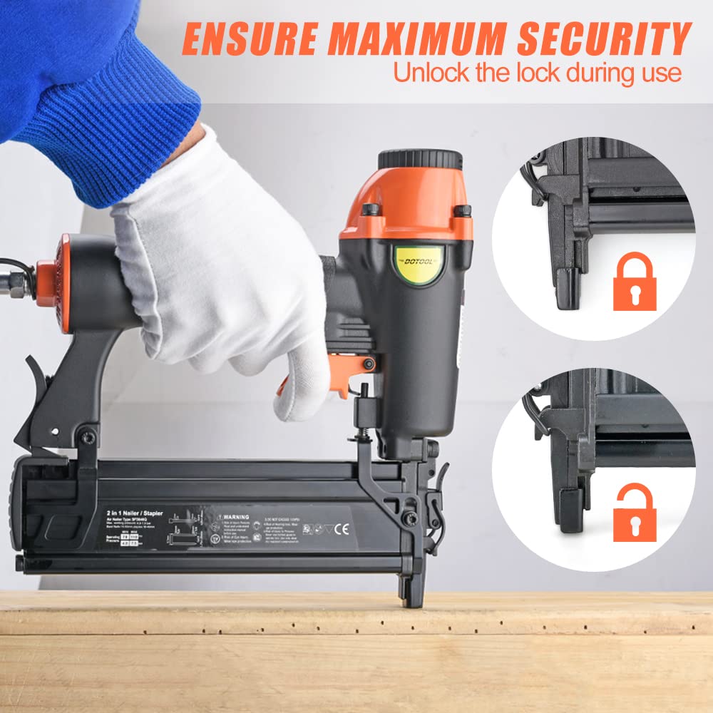 Dotool woodworking setup with brad nailer for frames and moldings.