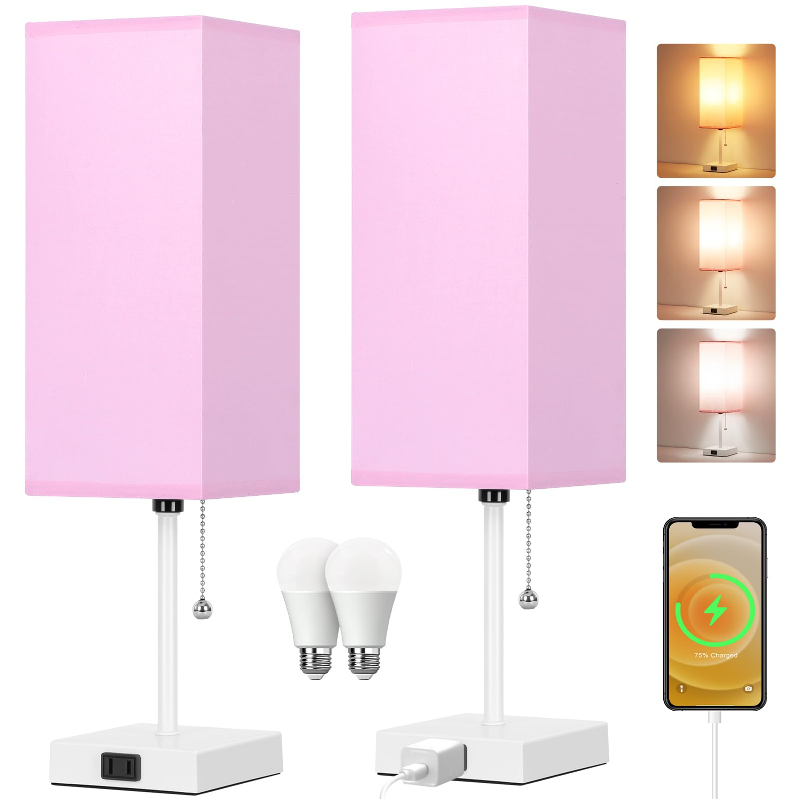 Dott Arts 18-inch pink and white table lamp full view for bedside setup.