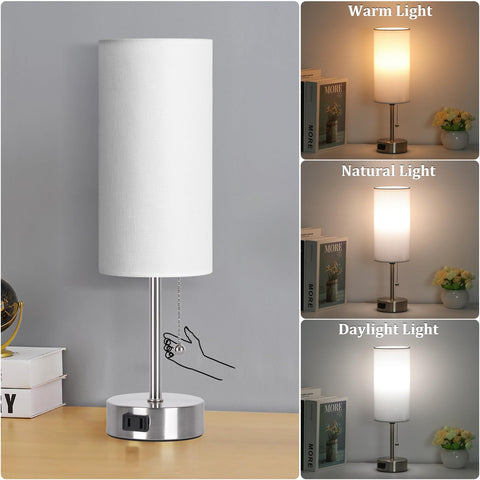 Dott Arts bedside lamp showing three color modes for reading or relaxing ambiance.