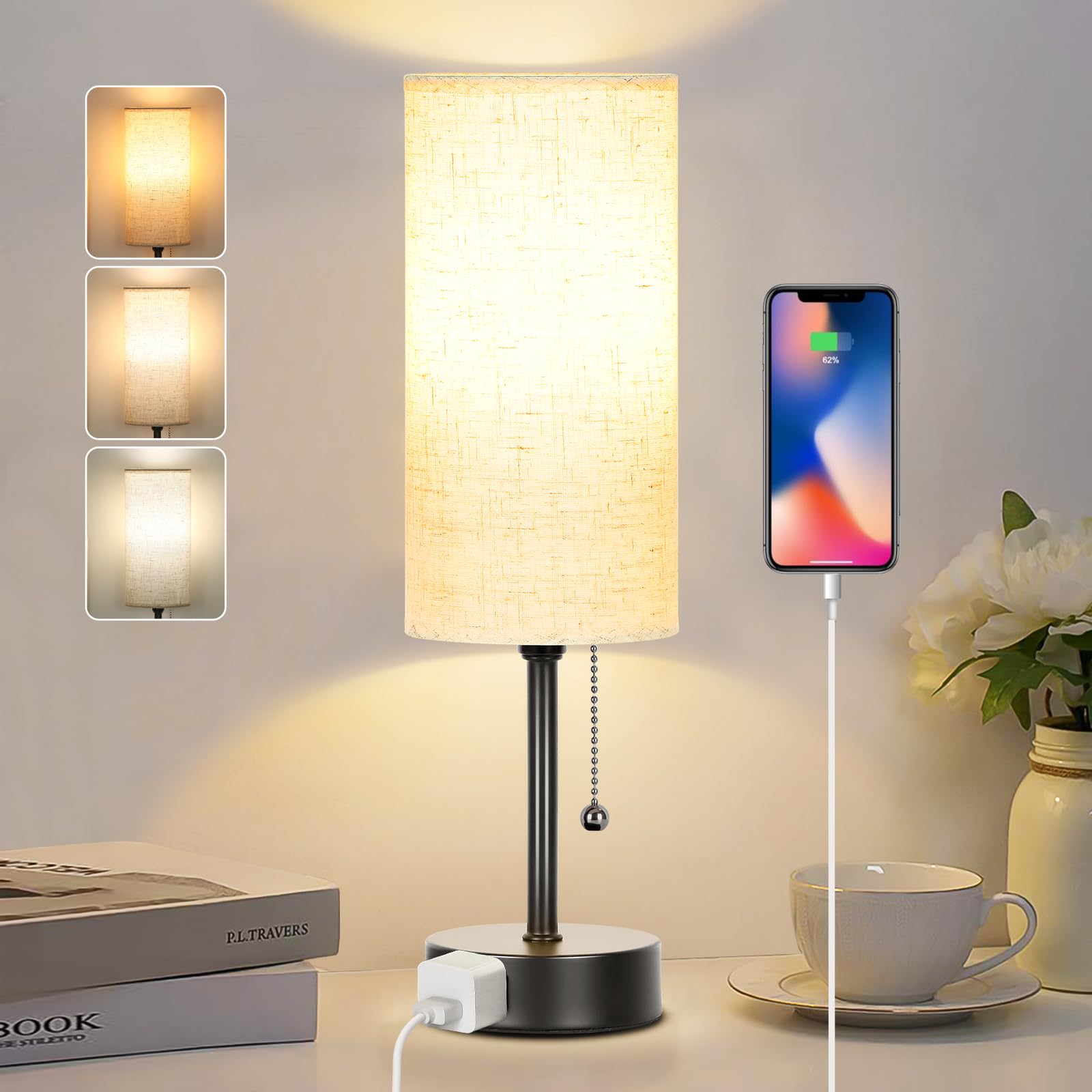 Dott Arts bedside lamp with pull chain for easy control in the dark.