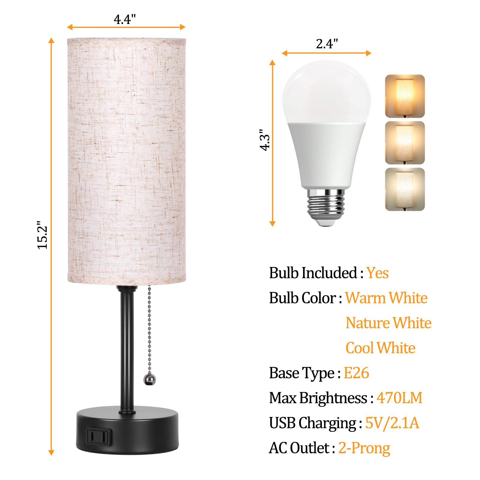 Dott Arts desk lamp with AC outlet for charging devices.