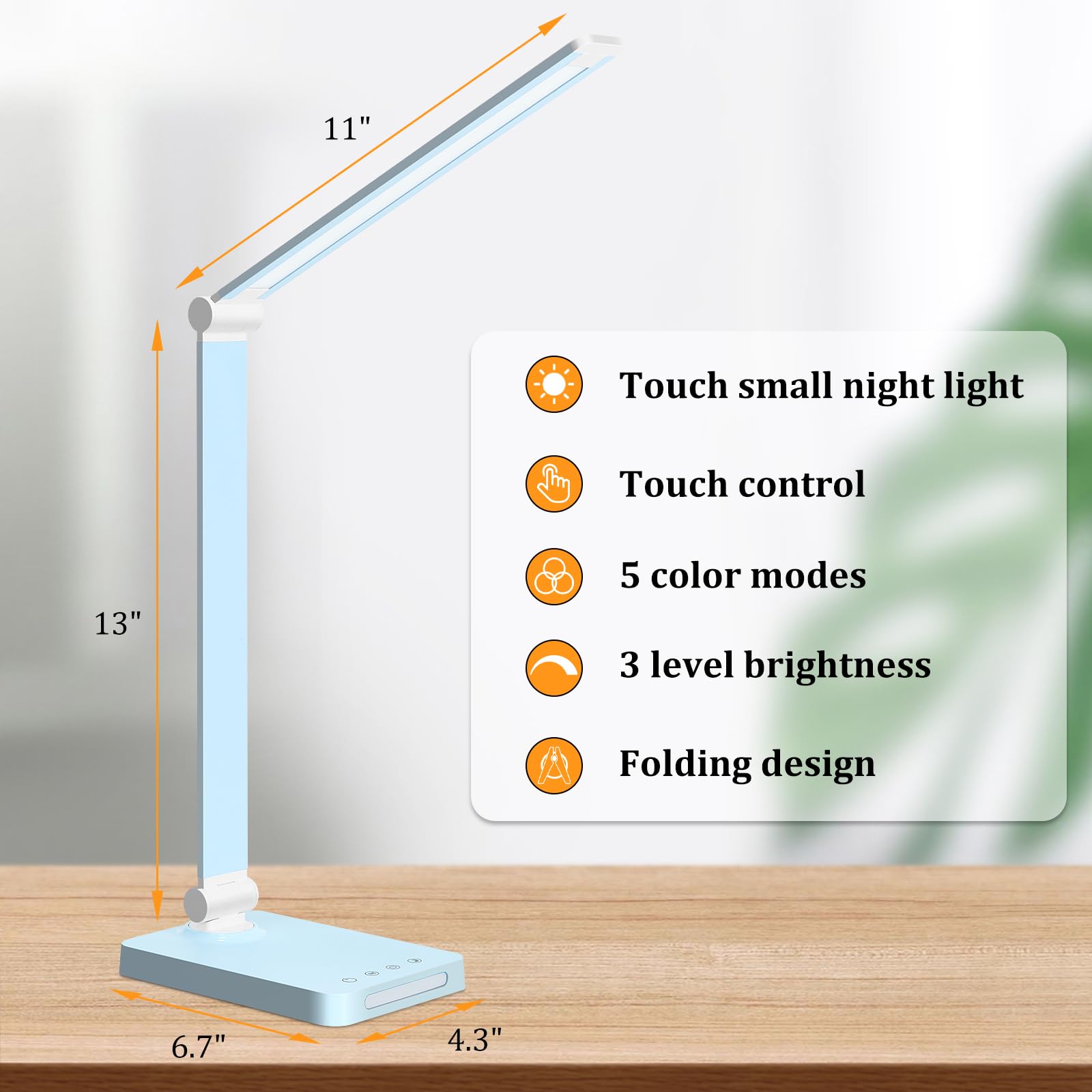 Foldable arm of Dott Arts desk lamp saving space on desk