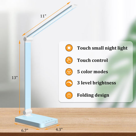 Foldable arm of Dott Arts desk lamp saving space on desk
