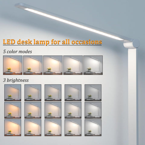 Dott Arts LED desk lamp arm extended shows 230-degree flexibility for precise lighting.