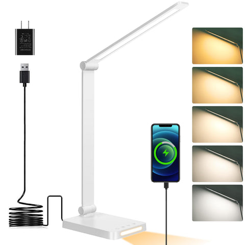 Dott Arts LED desk lamp front view with USB ports for easy charging.
