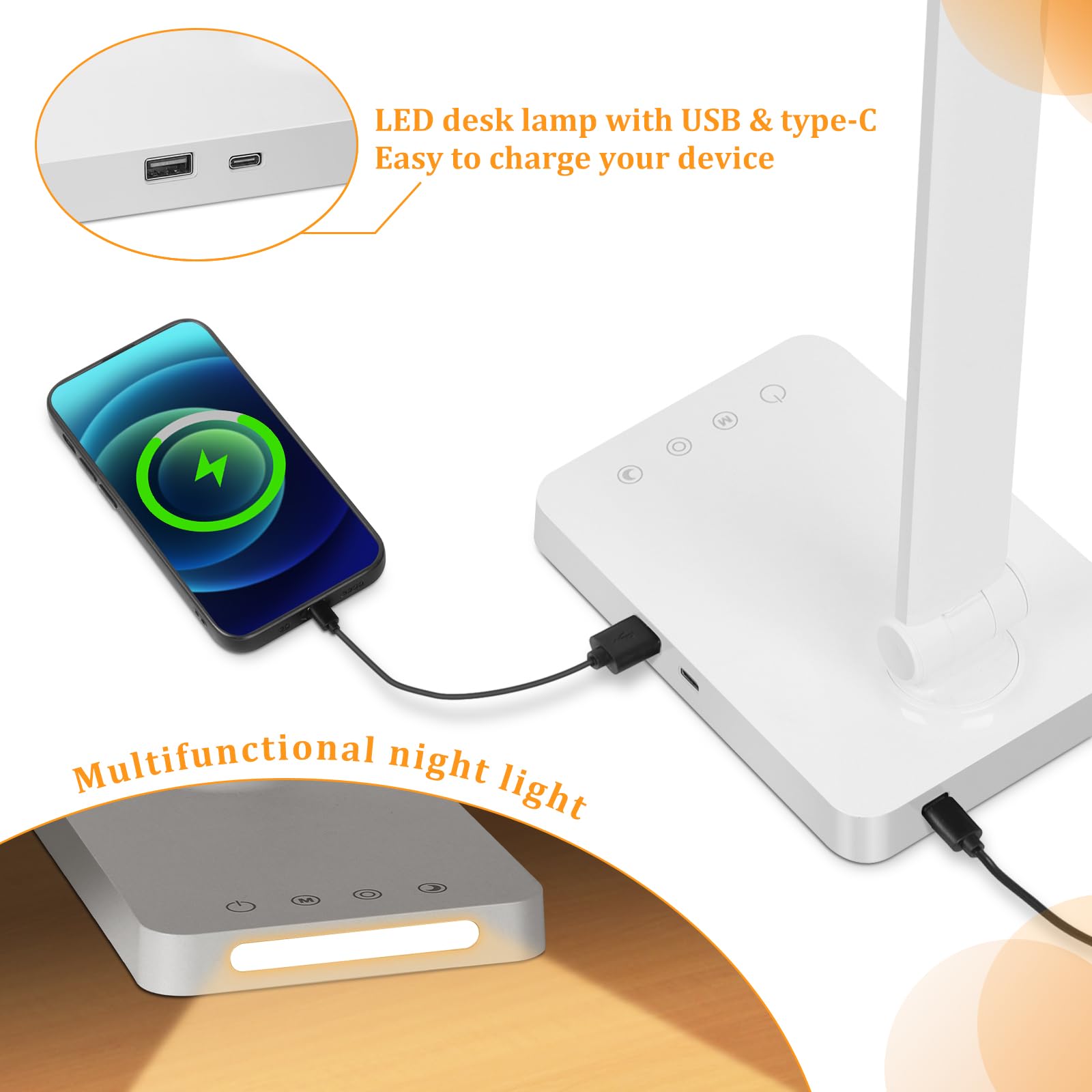 Dott Arts LED lamp USB ports enable simultaneous device charging.