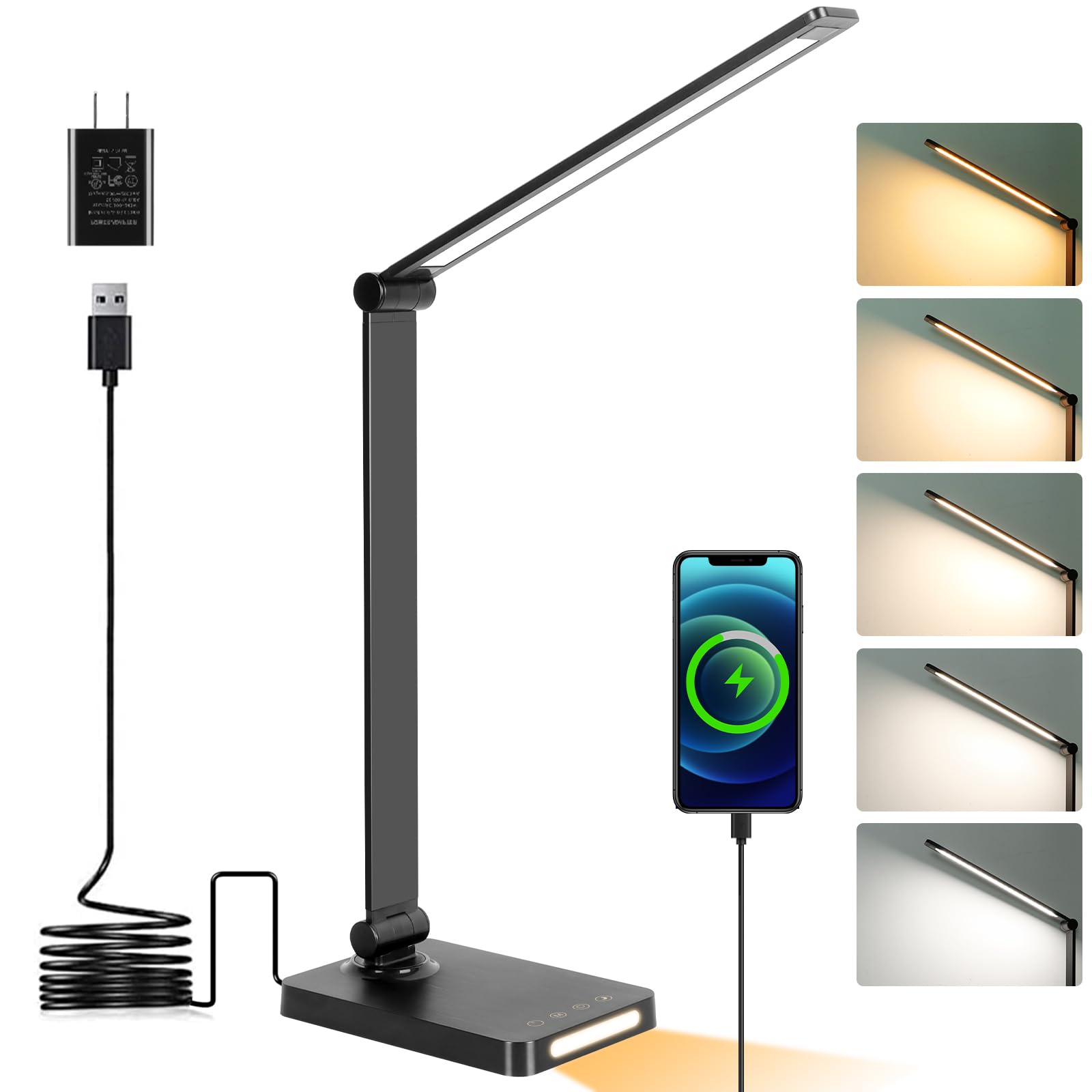 Dott Arts LED desk lamp with USB ports powering devices while you work