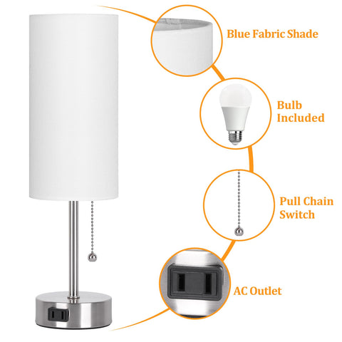 Minimalist Dott Arts nightstand lamp in nickel adds modern decor.