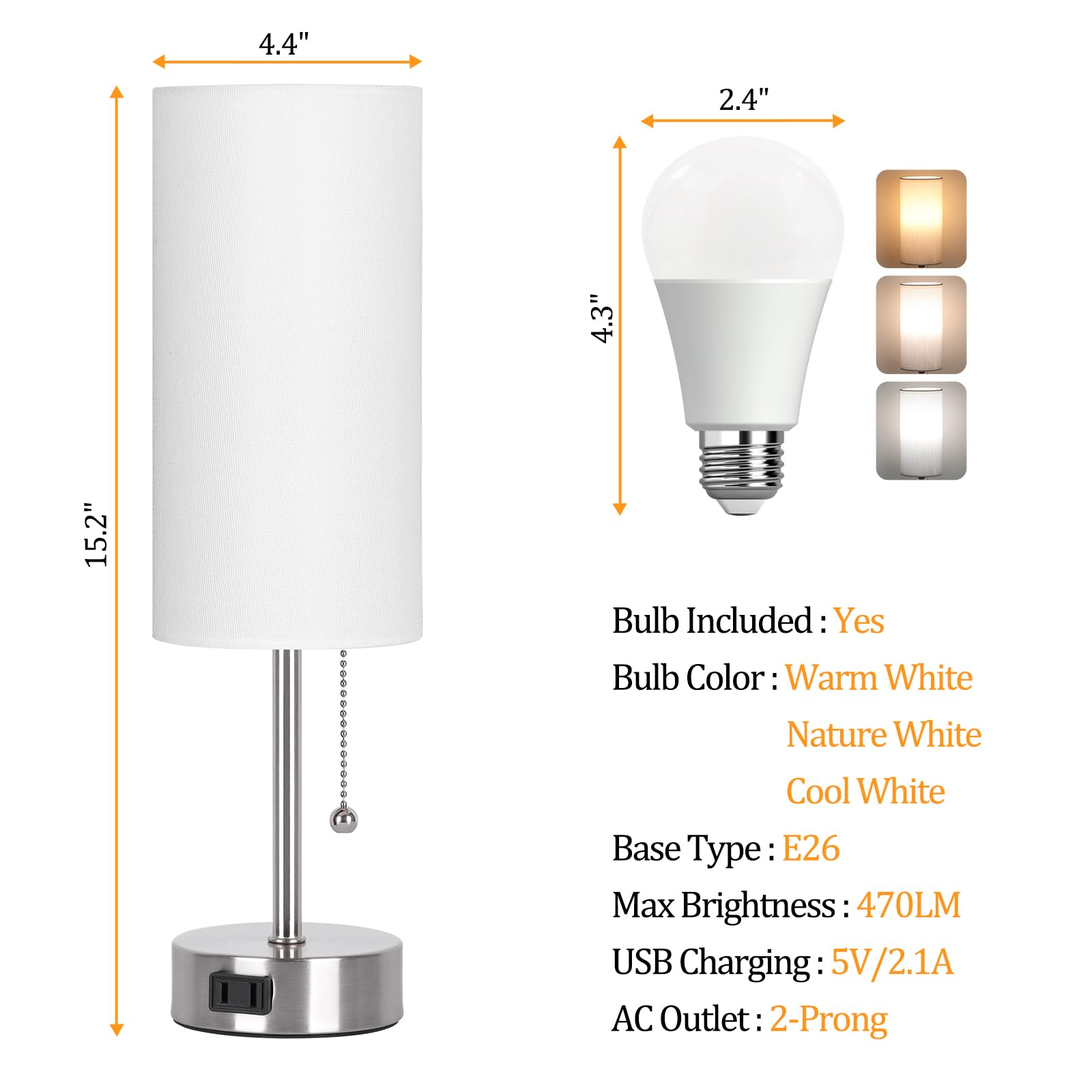 Dott Arts table lamp featuring built-in AC outlet for device charging.