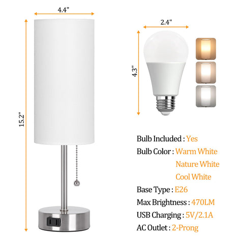 Dott Arts table lamp featuring built-in AC outlet for device charging.
