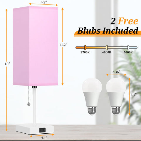Dott Arts bedside lamp with built-in AC outlet visible.