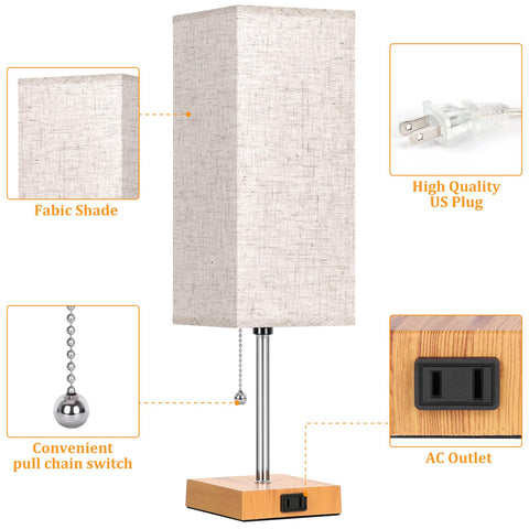 Dott Arts lamp with built-in AC outlet keeps devices charged.