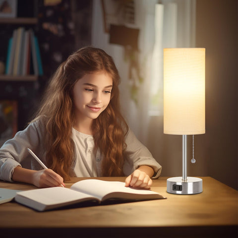 Dott Arts table lamp measures 15 inches in diameter for nightstands.