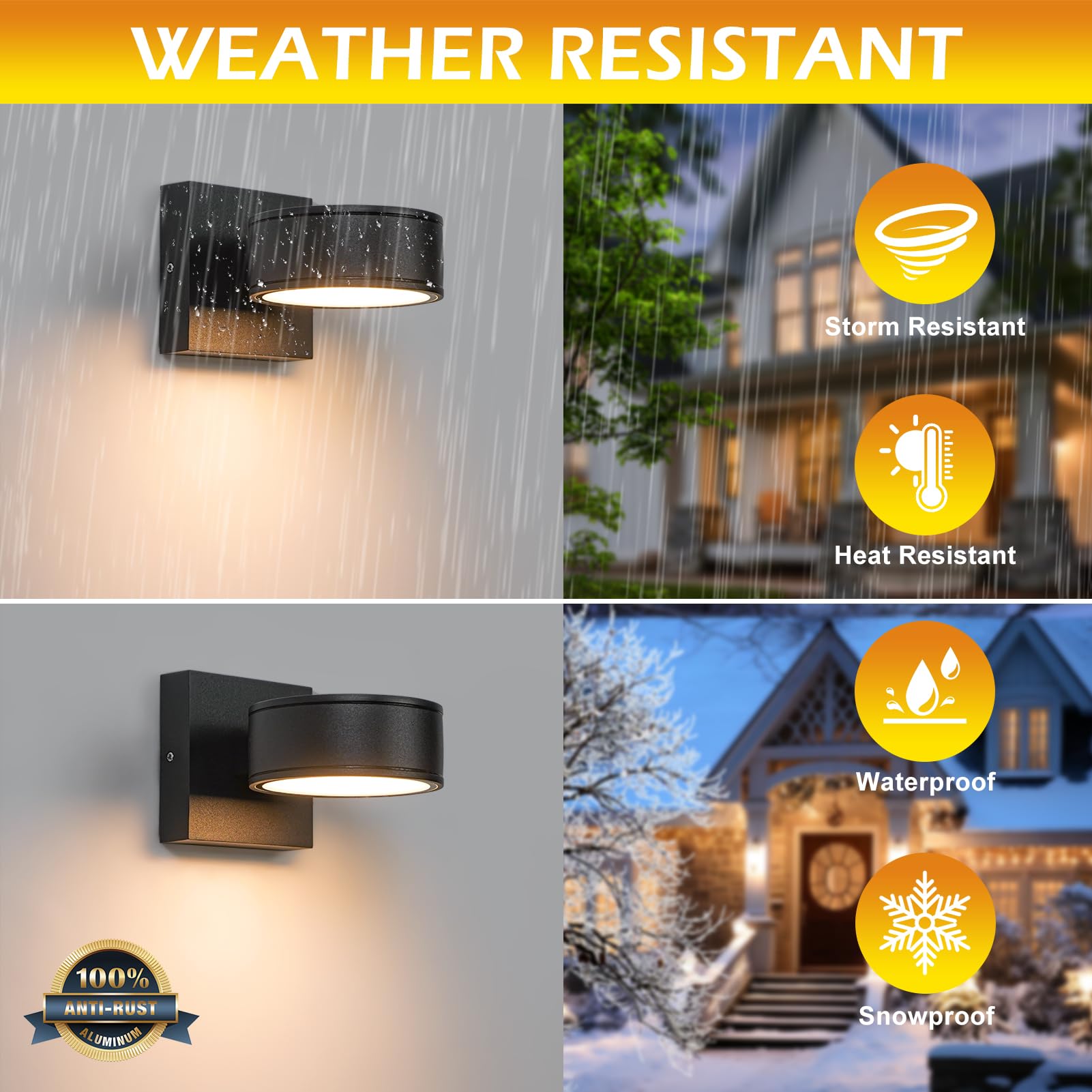 Double Century aluminum porch light anti-rust finish maintains appeal yearly.